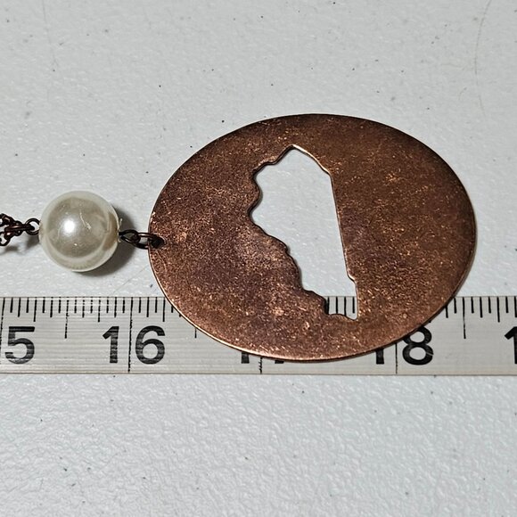 Copper Kentucky State Pendant Necklace Faux Pearl Accent Fashion Jewelry Women - Picture 4 of 4